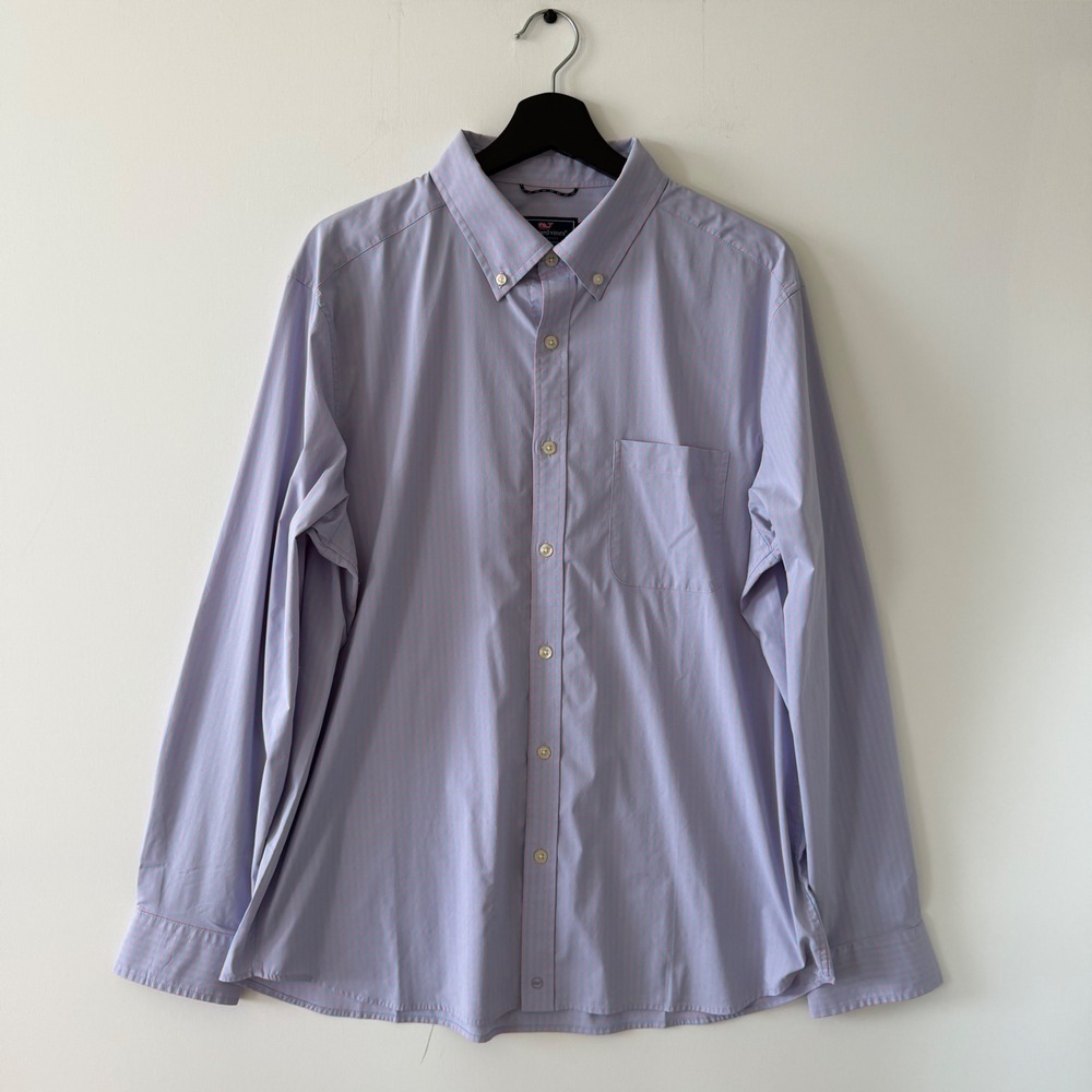 Vineyard Vines Performance Classic Fit Shirt Mens Large Blue Pink Gingham L